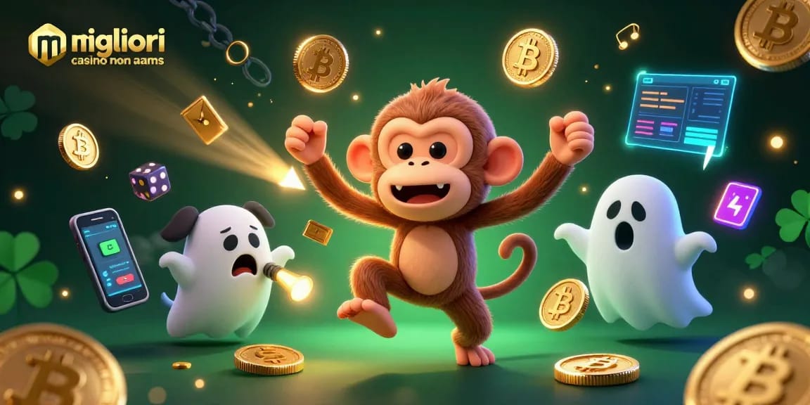 Engage with the thrilling world of migliori casino non aams featuring a playful poltergeist monkey juggling gold while a curious puppy tracks it.
