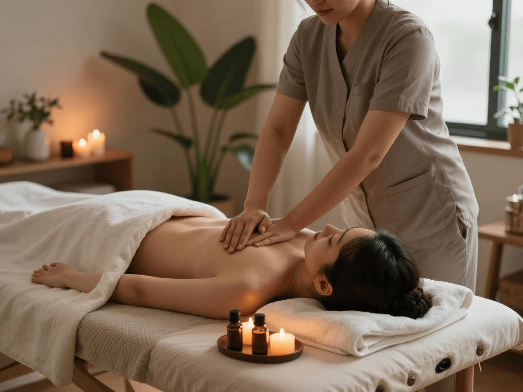 Experience a calming 부천출장마사지 in a cozy home setting with a professional therapist.
