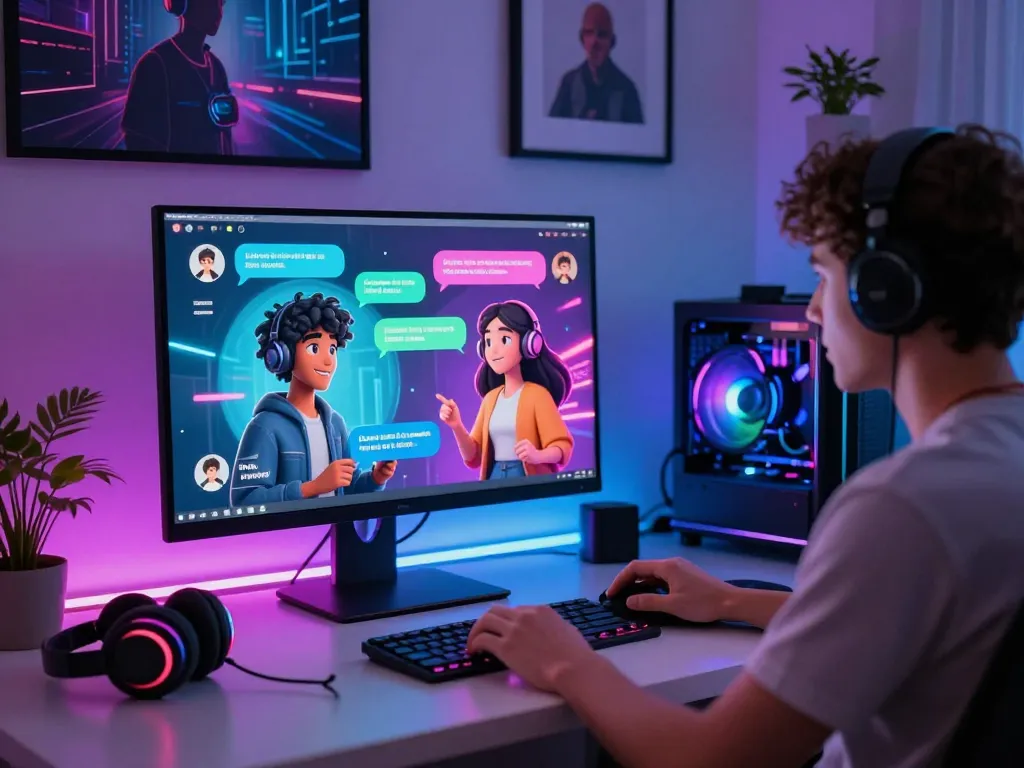 Engaging character AI nsfw chat interaction on a modern computer setup with vibrant LED lights.