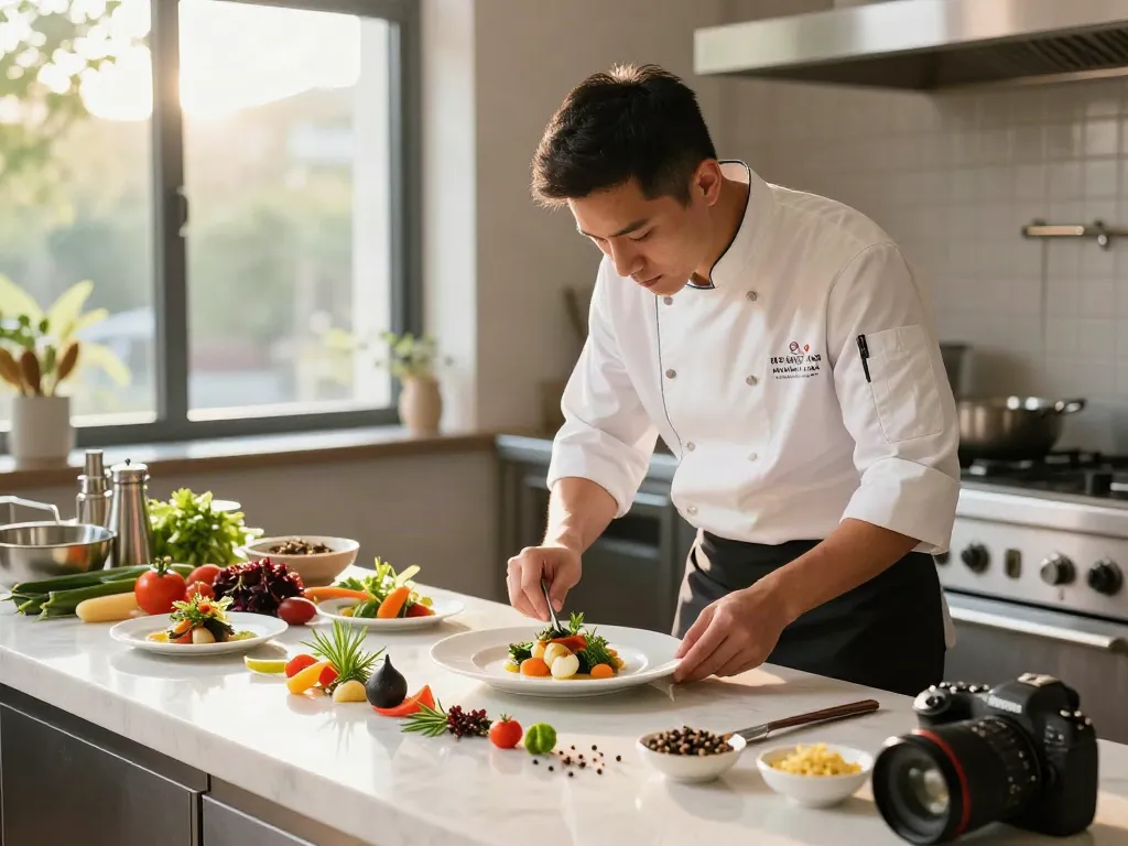 Chef plating a gourmet dish showcasing fresh flavors at ROKOK88 slot catering.