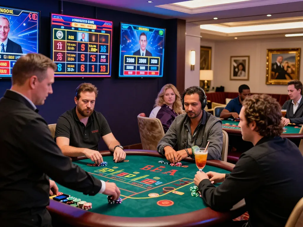 Players enjoying an exciting 99ok live casino experience in a vibrant gambling hall.
