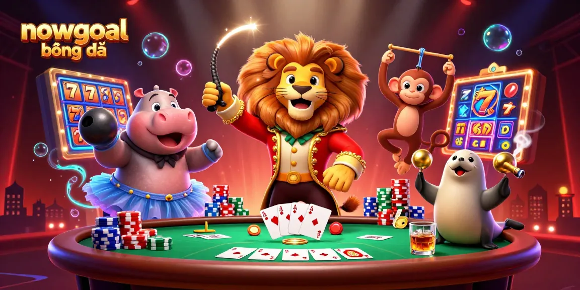 Engage with nowgoal bóng đá through a vibrant casino scene featuring colorful slot elements and dynamic characters.