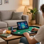Experience the excitement of online poker at trang chủ F168 in a cozy living room setting.