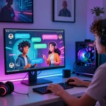 Engaging character AI nsfw chat interaction on a modern computer setup with vibrant LED lights.